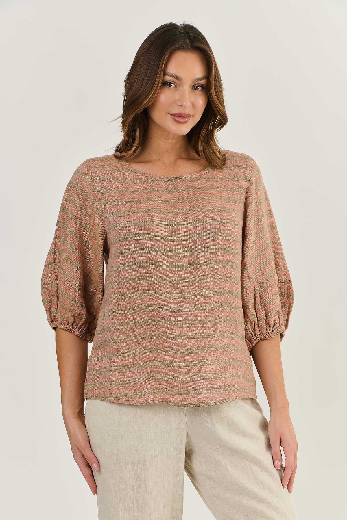 Naturals by O&J - Linen Blouse GA473. Brick