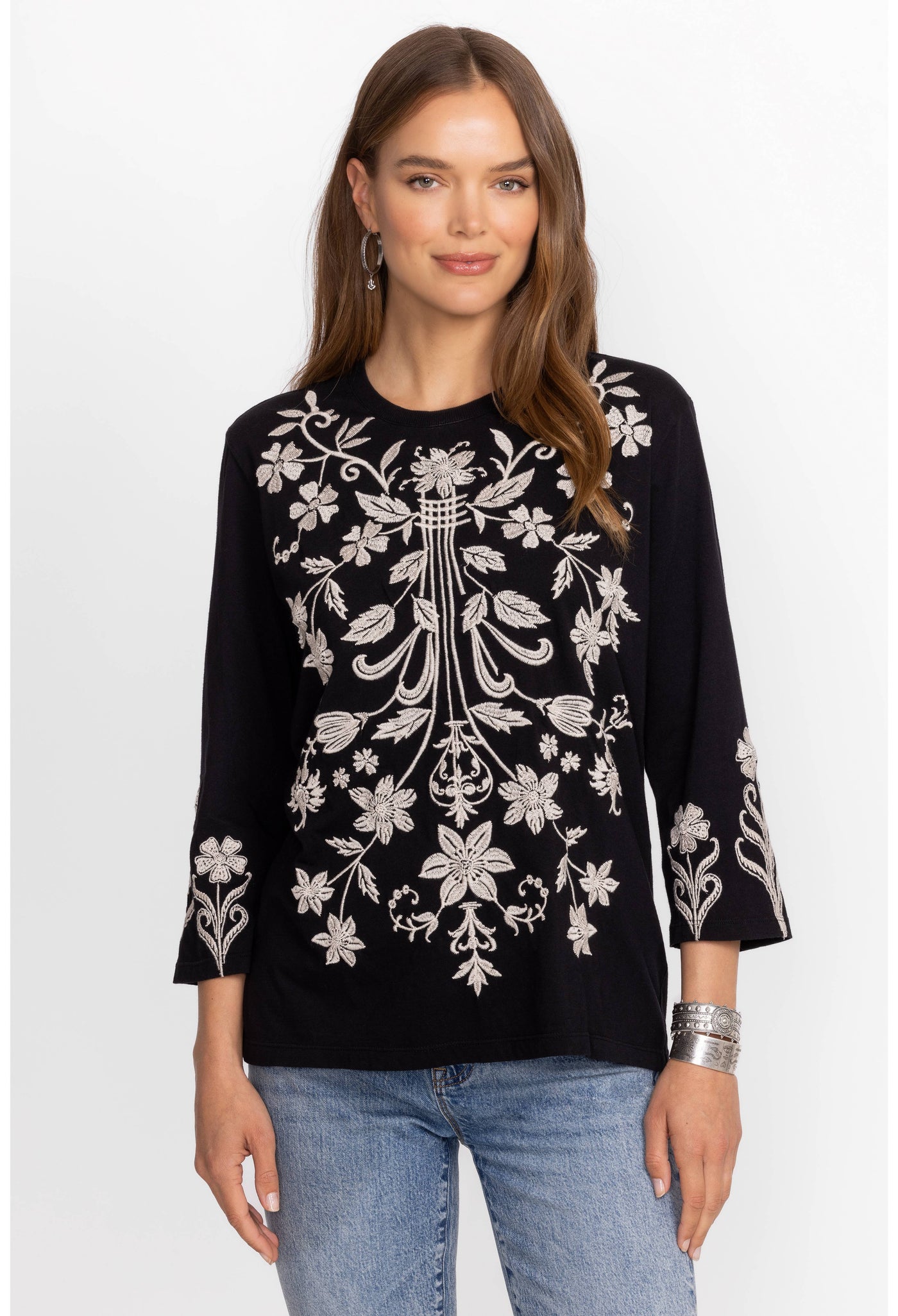 Johnny Was - Tahlithia embroidered top. Black.