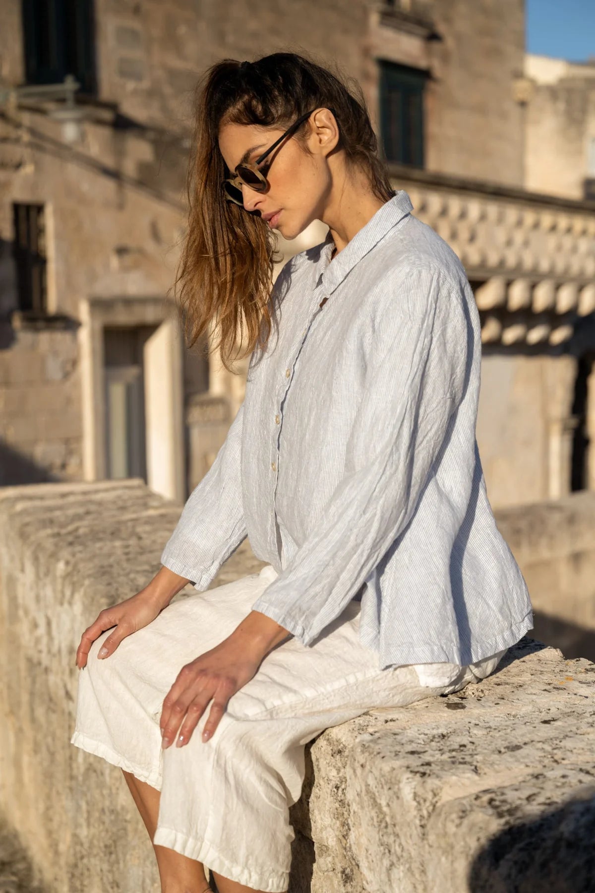 MegByDesign - Chiara Shirt Blue Pinstripe