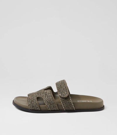 Mollini - Hayzlen Woven Leather Slides. Olive.