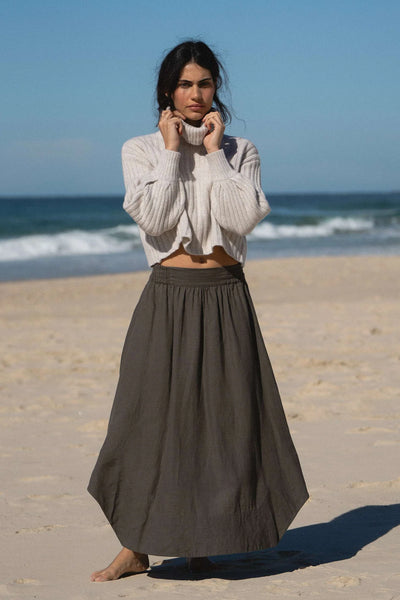 Lilly Pilly - Hannah Linen Skirt. Khaki