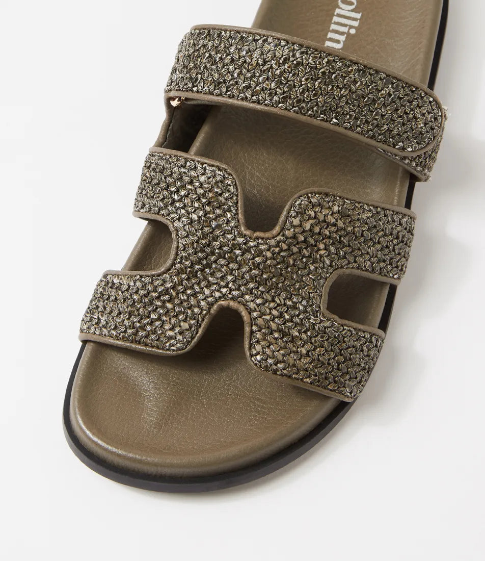 Mollini - Hayzlen Woven Leather Slides. Olive.