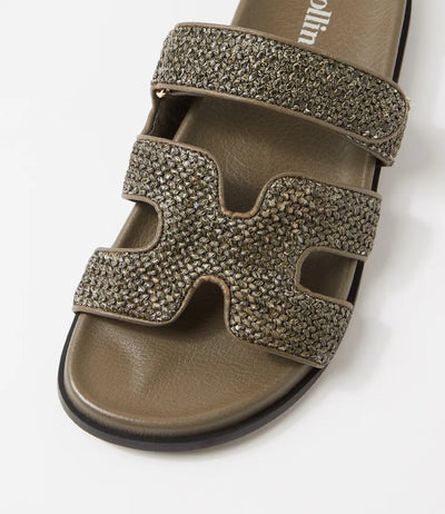 Mollini - Hayzlen Woven Leather Slides. Olive.