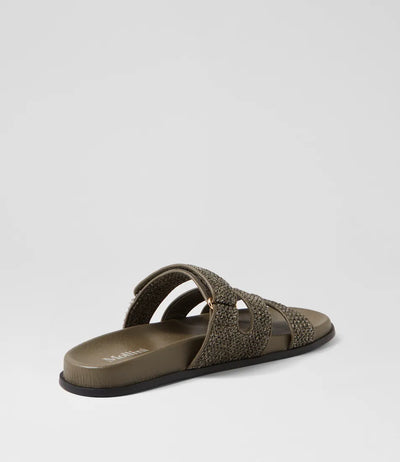 Mollini - Hayzlen Woven Leather Slides. Olive.